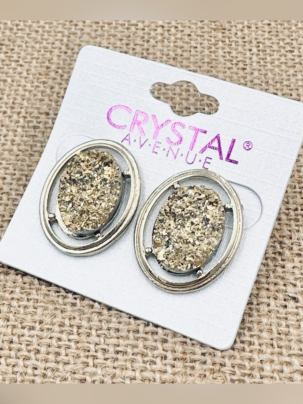 🌼 Gold Tone Faux Druzy Oval Stud Earrings